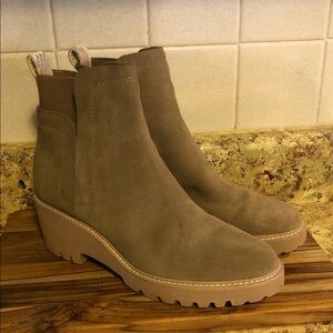 Dolce Vita Taupe Suede Chelsea Wedge Booties